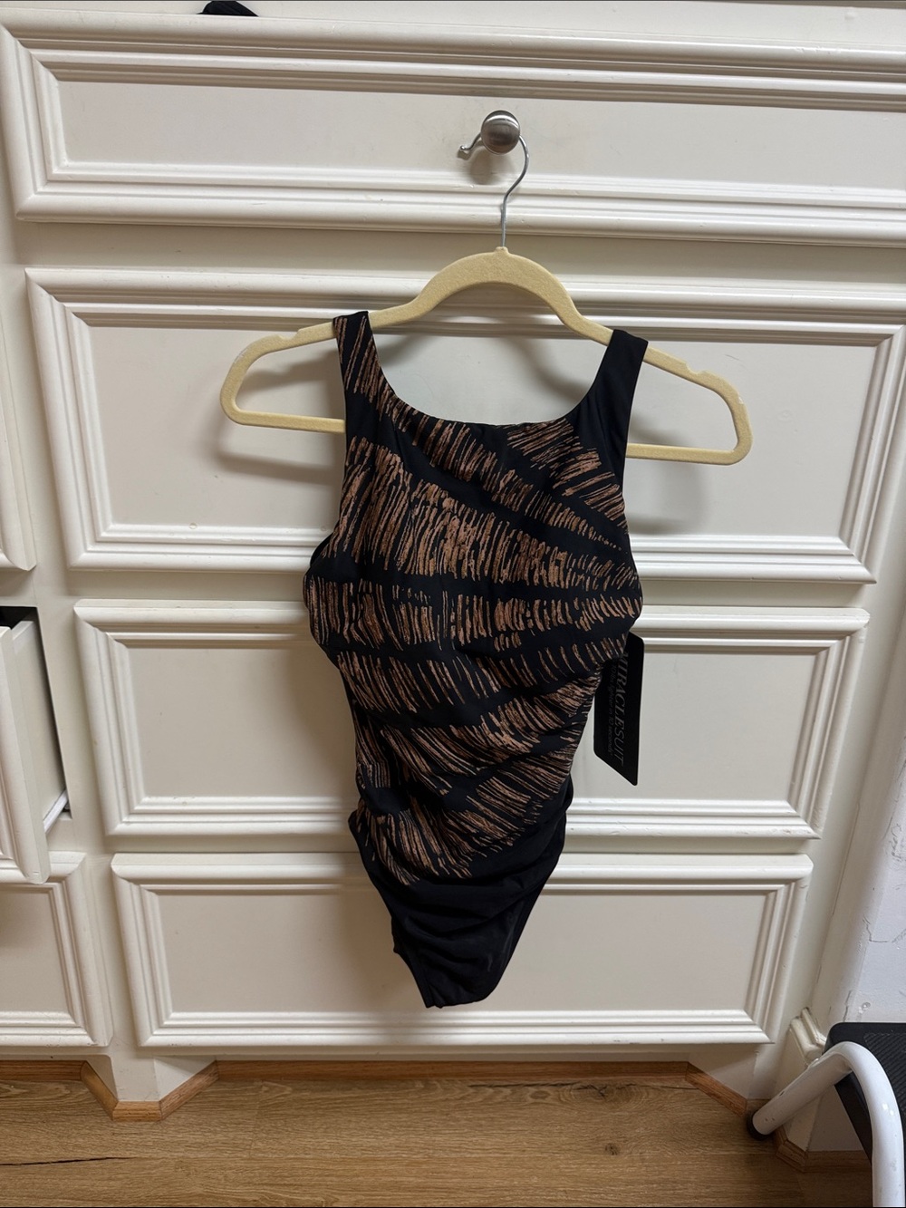Miraclesuit Black with Copper Brushstroke One-Shoulder Dress